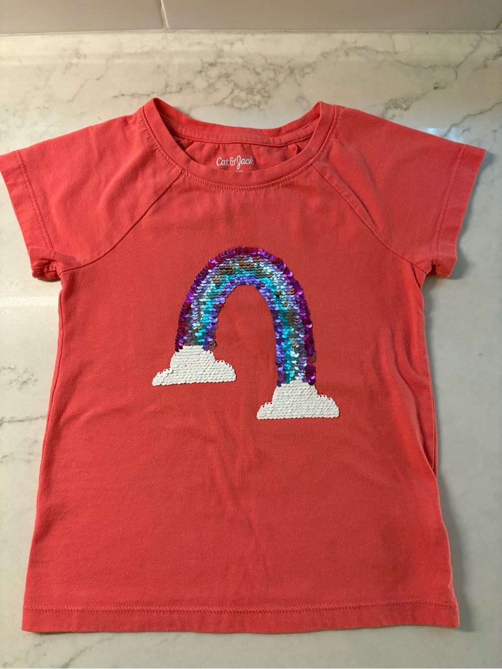 Cat & Jack Coral Tee with Reversible Sequin Rainbow